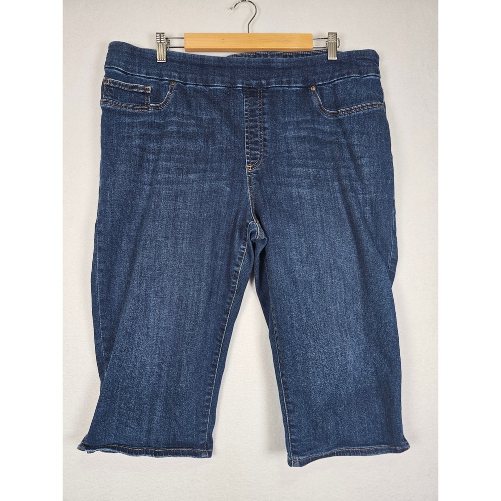 Casual Chico's Pull On Capri Jeans Women Size 16 Blue Dark Wash Stretch Denim